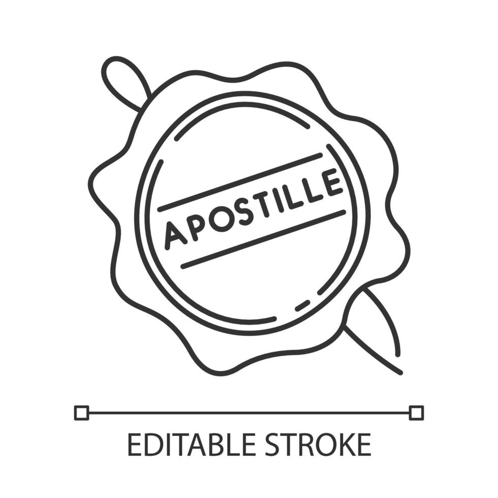 Apostille wax seal pixel perfect linear icon. Notary services stamp. Legalization. Validation. Thin line customizable illustration. Contour symbol. Vector isolated outline drawing. Editable stroke