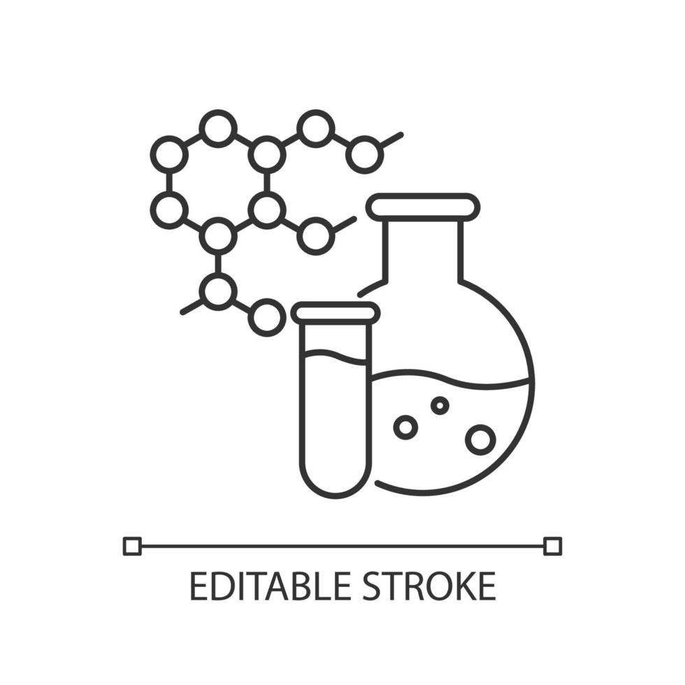 Chemistry pixel perfect linear icon. Science and medicine research. Biochemistry and pharmacology. Thin line customizable illustration. Contour symbol. Vector isolated outline drawing. Editable stroke