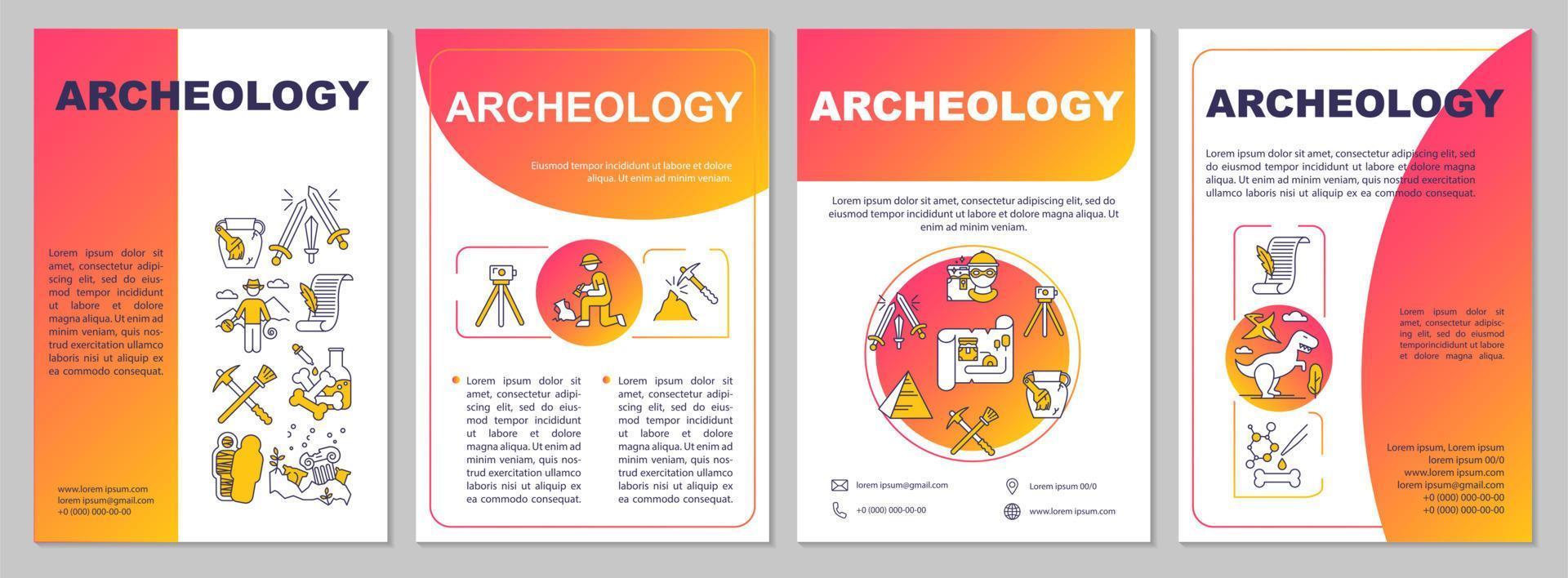 Archeology brochure template. Paleontology and history. Flyer, booklet, leaflet print, cover design with linear icons. Vector page layouts for magazines, annual reports, advertising posters