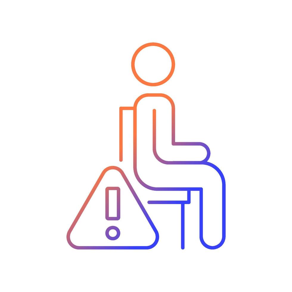 Remain seated gradient linear vector manual label icon. Standing may lead to injuries. Thin line color symbol. Modern style pictogram. Vector isolated outline drawing for product use instructions