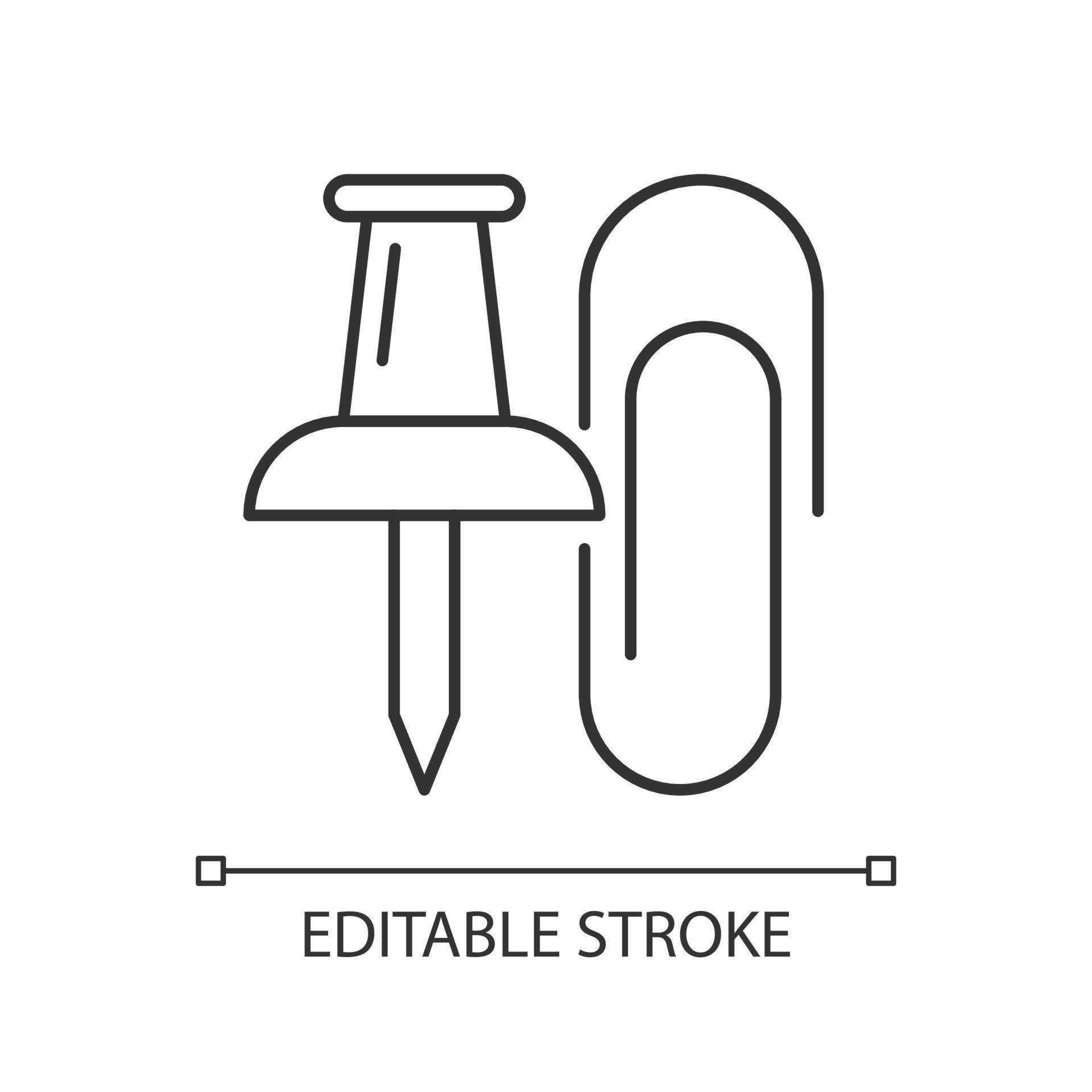 Pins and paper clips linear icon. Office supplies. Binding paper sheets