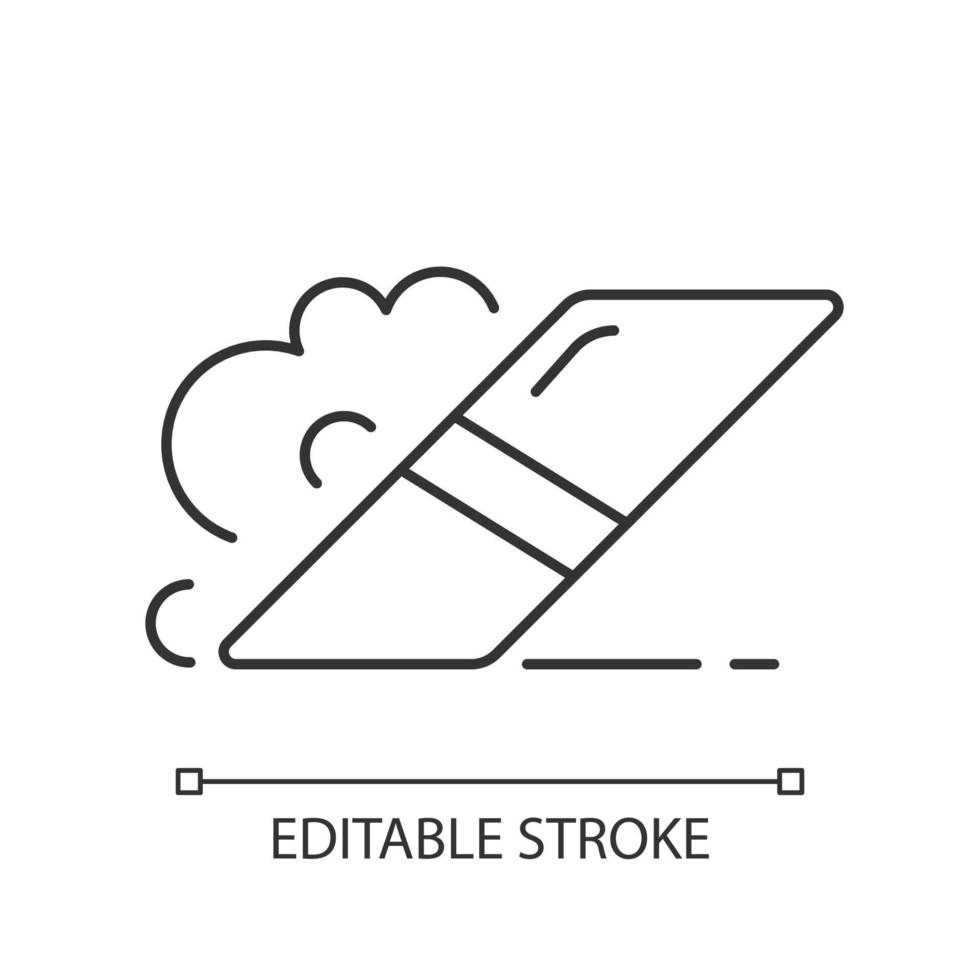 Eraser linear icon. Item for rubbing away pencil marks from paper. Scraping off ink. Thin line customizable illustration. Contour symbol. Vector isolated outline drawing. Editable stroke