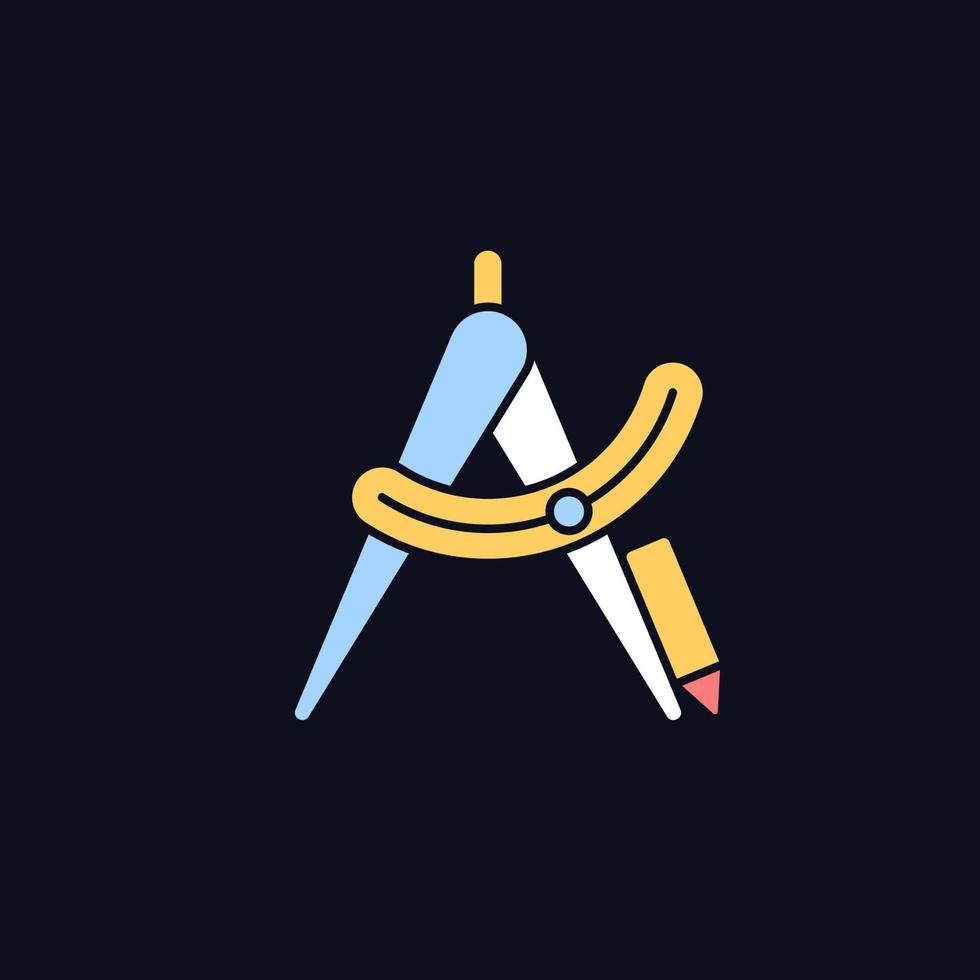 Compass tool RGB color icon for dark theme. Drafting instrument. Inscribing circles. Item for architects. Isolated vector illustration on night mode background. Simple filled line drawing on black