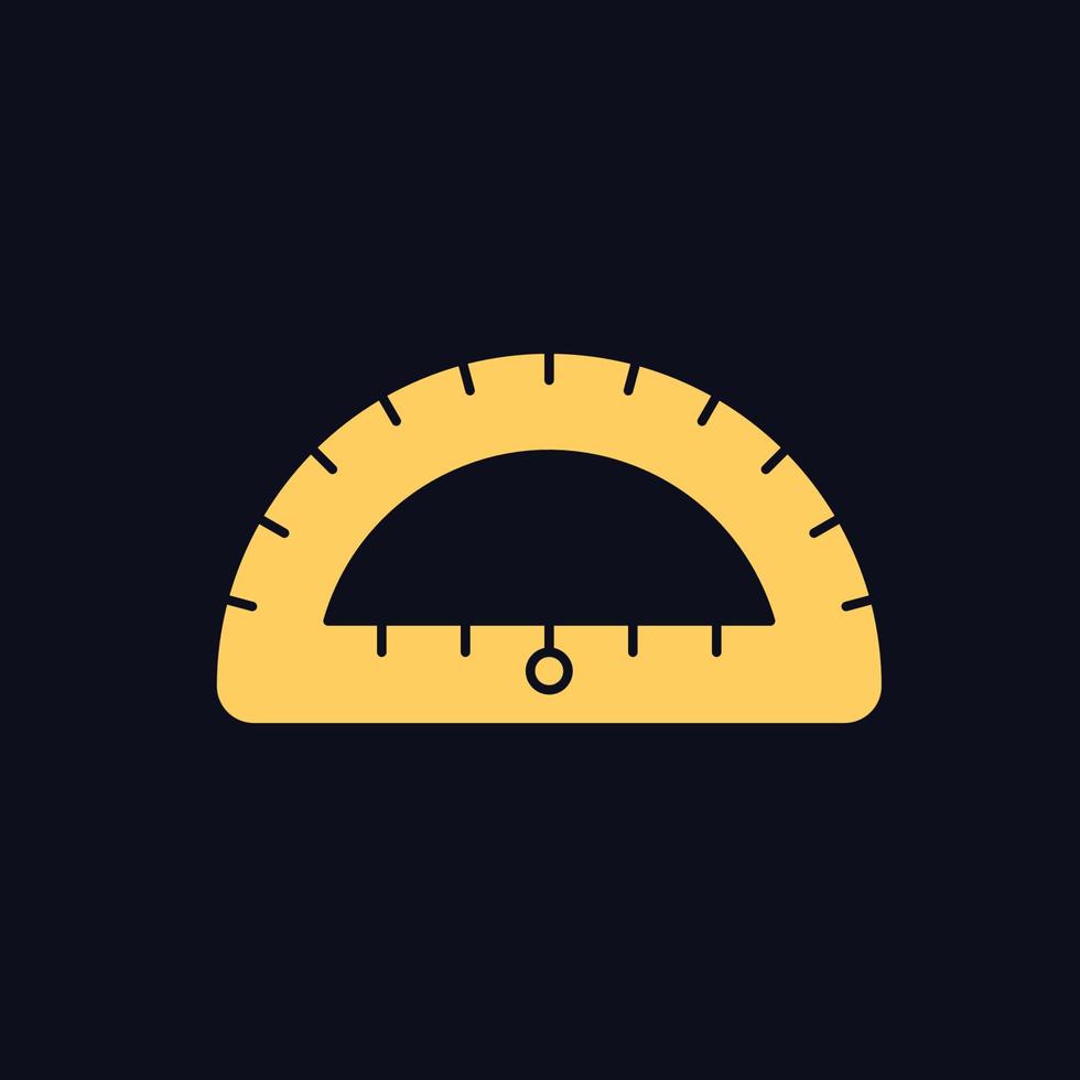 Protractor RGB color icon for dark theme. Instrument for constructing, measuring angles. Simple half-disc. Isolated vector illustration on night mode background. Simple filled line drawing on black