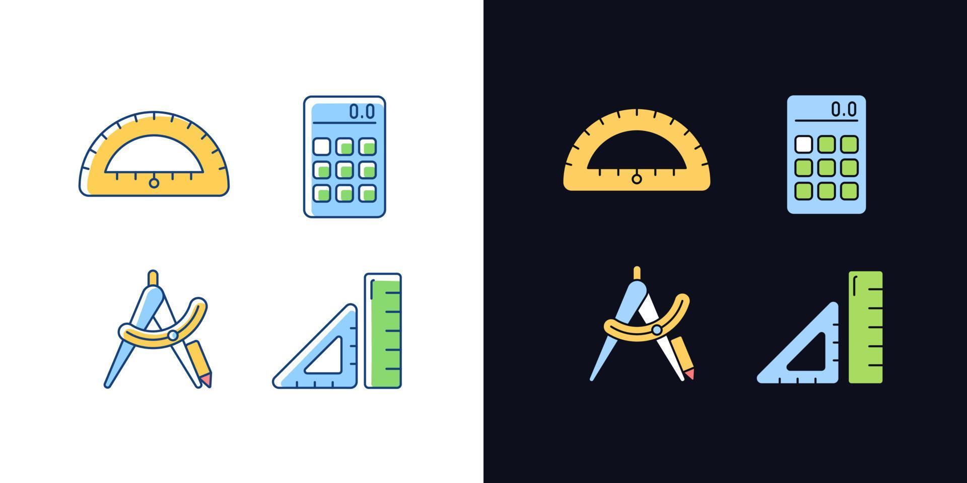 Architecture student tools RGB color icons set. Drafting supplies.  Calculator. Compass tool. Rule, protractor for geometry class. Isolated  vector illustrations. Simple filled line drawings collection 4526808 Vector  Art at Vecteezy