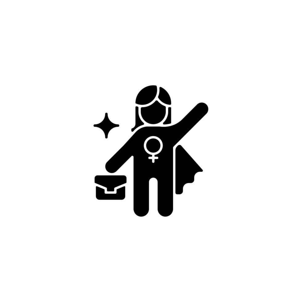 Women career black glyph icon. Advance to higher position. Fighting traditional glass ceiling. Gender diversity. Climbing career ladder. Silhouette symbol on white space. Vector isolated illustration