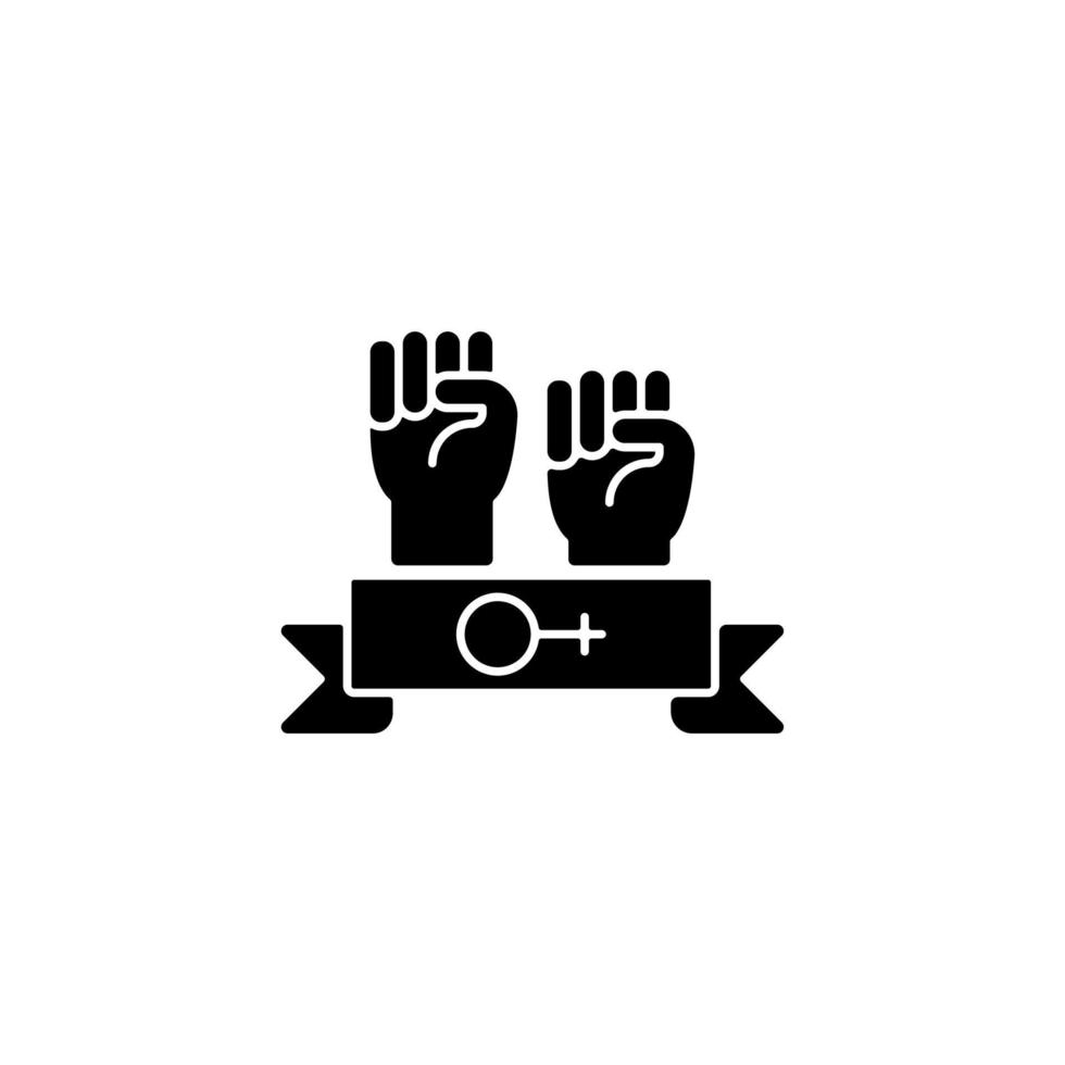 Women community black glyph icon. Support equal rights for women. Feminist solidarity. Fighting sexism and discrimination. Silhouette symbol on white space. Vector isolated illustration