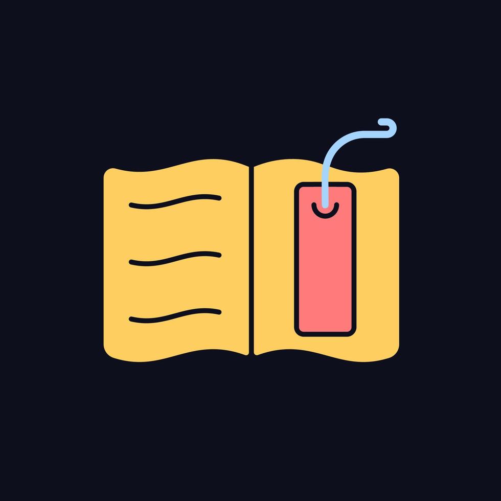 Bookmark RGB color icon for dark theme. Thin tool for marking read page. Tracking reader progress in book. Isolated vector illustration on night mode background. Simple filled line drawing on black