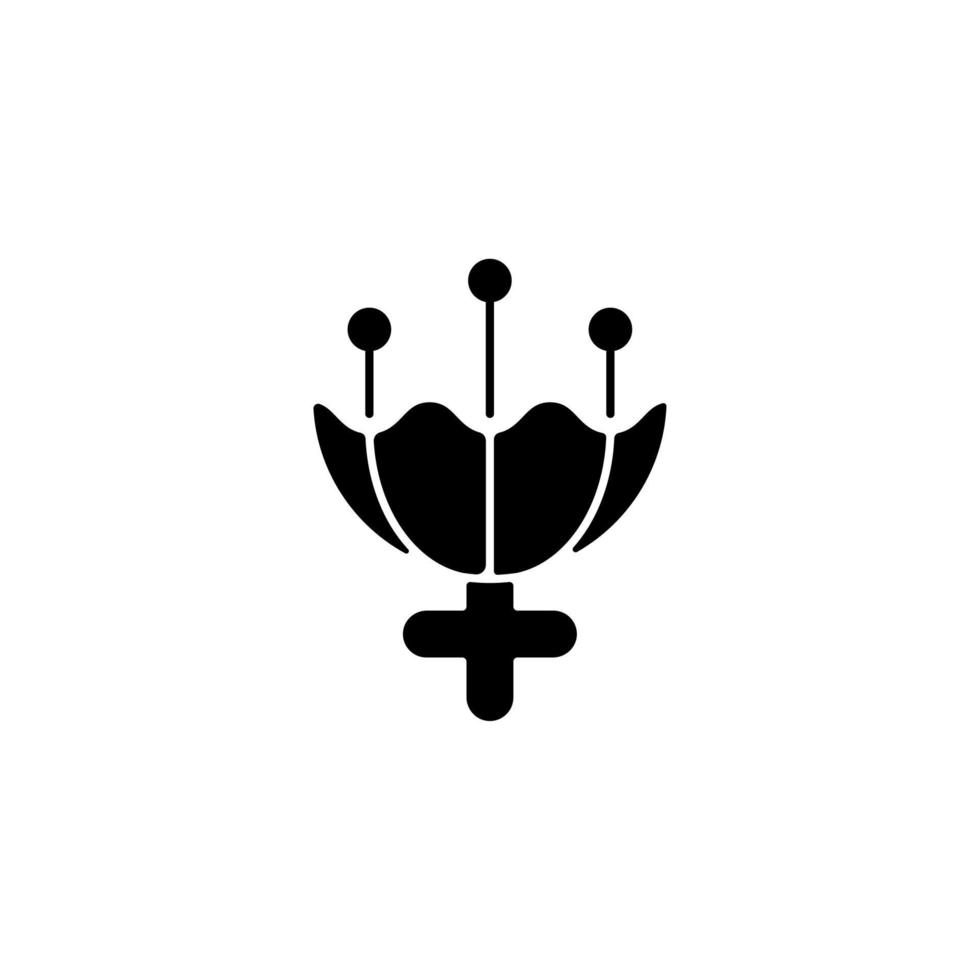 símbolo de género para el icono de glifo negro femenino. signo de la triple luna. simbolismo de las flores. que representa la pureza y la virginidad. atributo de feminidad. símbolo de silueta en el espacio en blanco. vector ilustración aislada