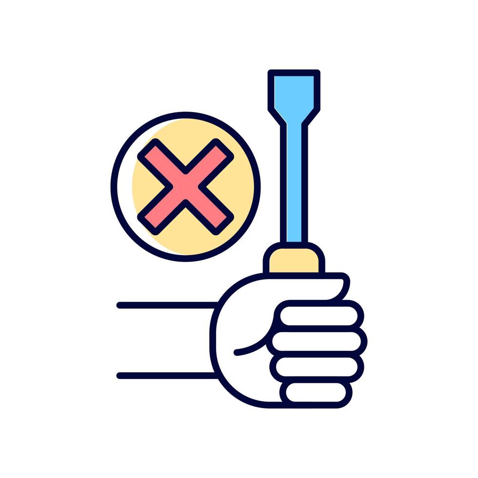 Do not repair yourself RGB color manual label icon. Do not attempt fix device yourself. Repair service. Isolated vector illustration. Simple filled line drawing for product use instructions