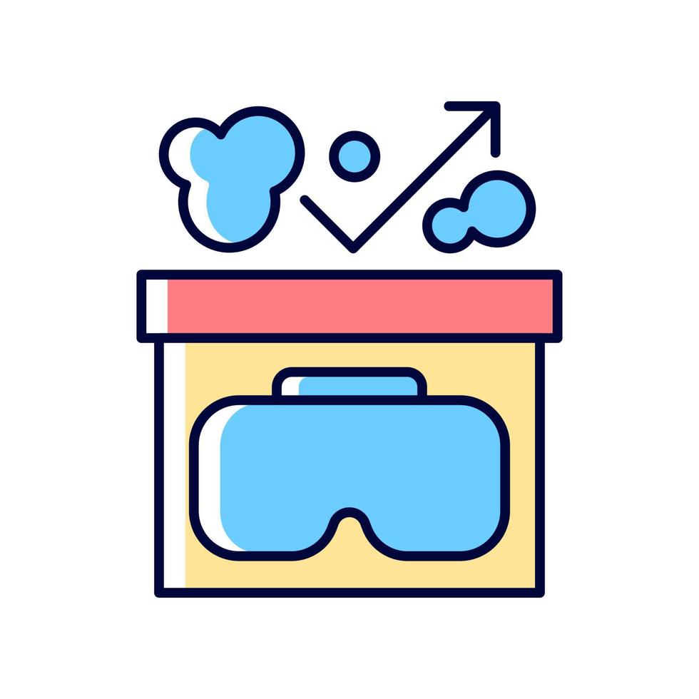 Protect from dust RGB color manual label icon. Virtual reality headset hygiene. Prevent lenses damage. Isolated vector illustration. Simple filled line drawing for product use instructions