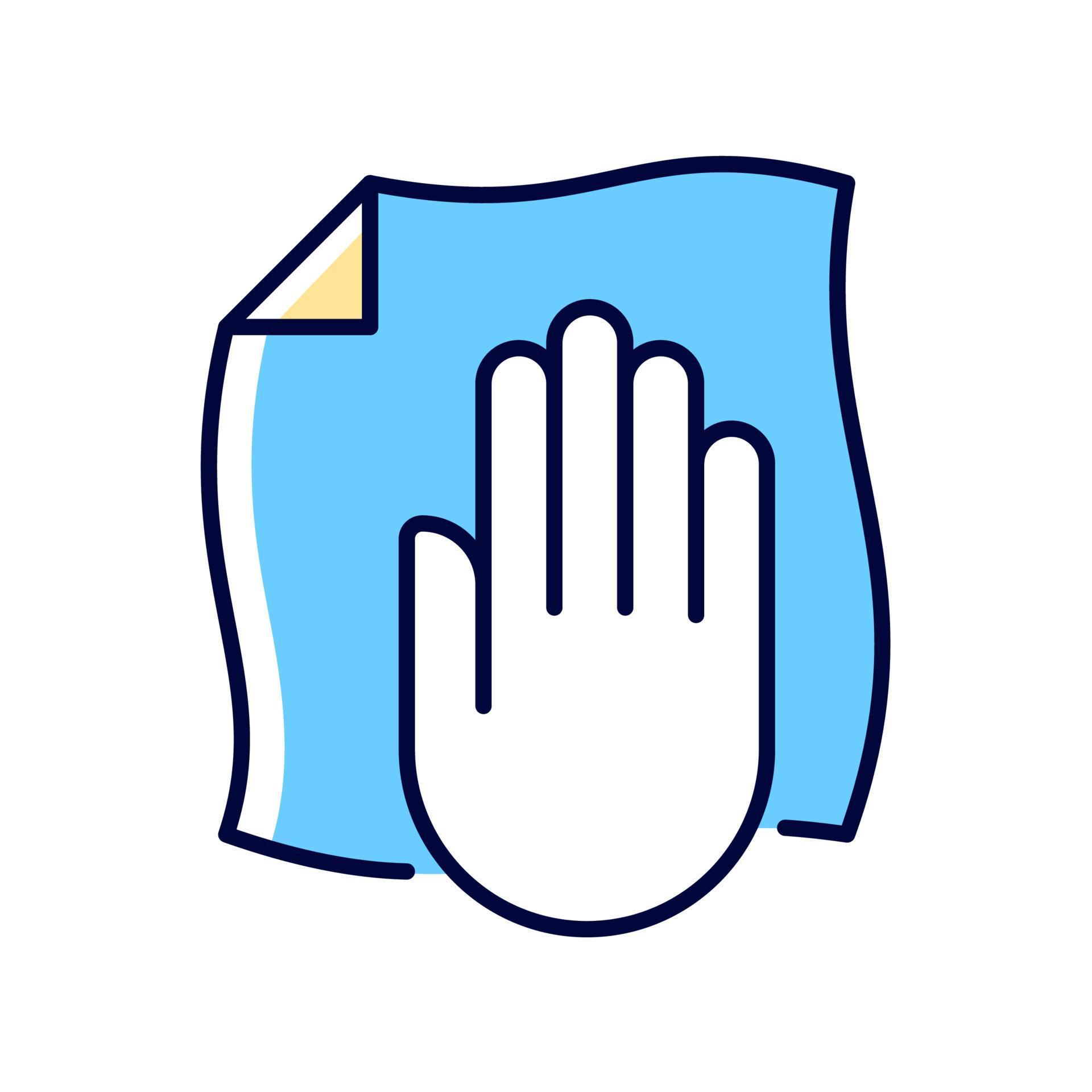 Wipe with a dry cloth RGB color manual label icon. Clean vr equipment