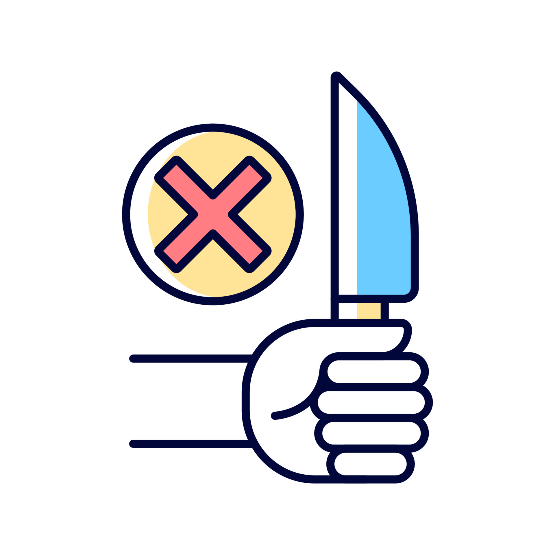 No sharp objects rgb color manual label icon do not handle knives and 