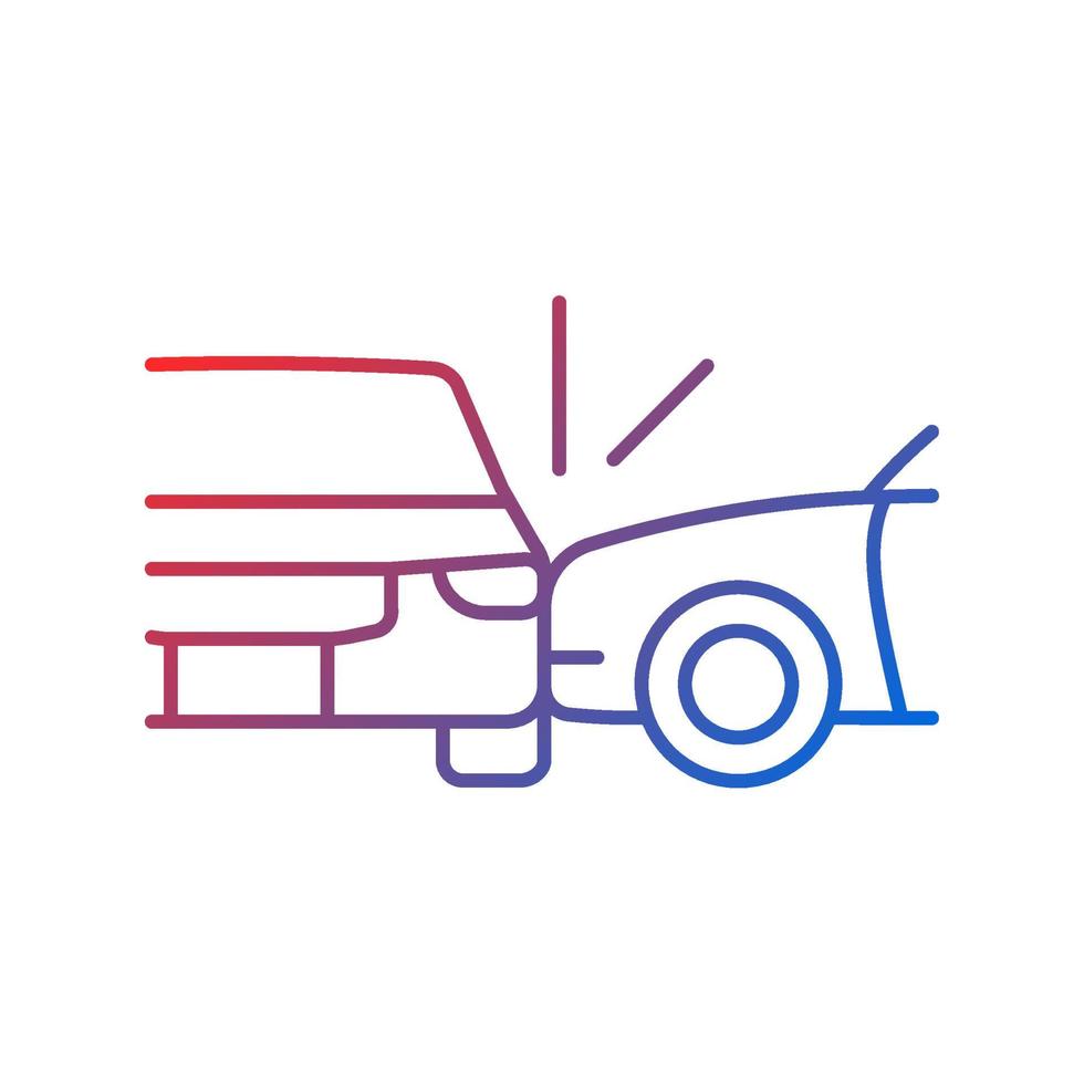 Side collision gradient linear vector icon. Broadside crash. T-bone collision. Car accident. Distracted driving. Thin line color symbol. Modern style pictogram. Vector isolated outline drawing