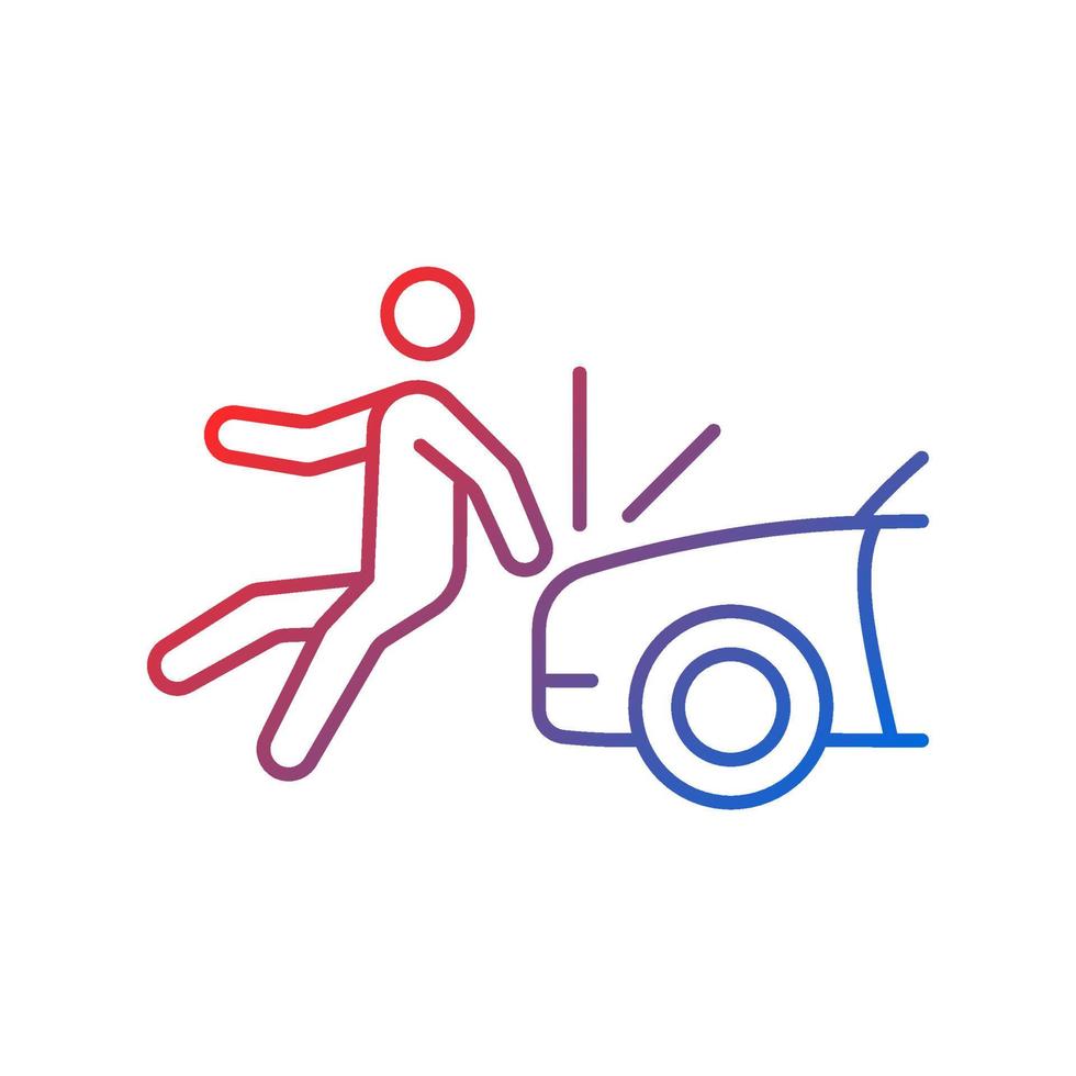 Collision involving pedestrian gradient linear vector icon. Hitting walker by car. Hit-and-run accident. Thin line color symbol. Modern style pictogram. Vector isolated outline drawing