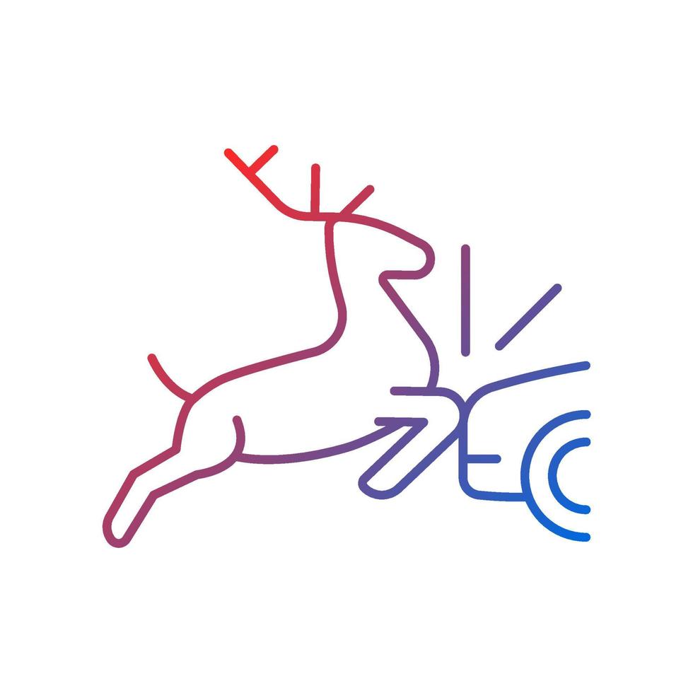 Collision with animals gradient linear vector icon. Dangerous situation with wildlife and livestock near highways. Thin line color symbol. Modern style pictogram. Vector isolated outline drawing