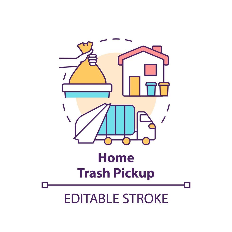 Home trash pickup concept icon. Waste collection and disposal abstract idea thin line illustration. Garbage management. Rubbish transfer. Vector isolated outline color drawing. Editable stroke