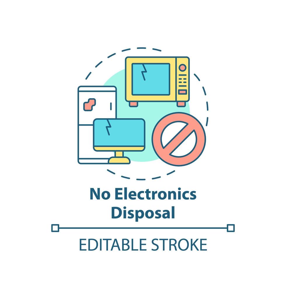 No electronics disposal concept icon. Waste management abstract idea thin line illustration. E waste recycling. Obsolete computer and phone. Vector isolated outline color drawing. Editable stroke