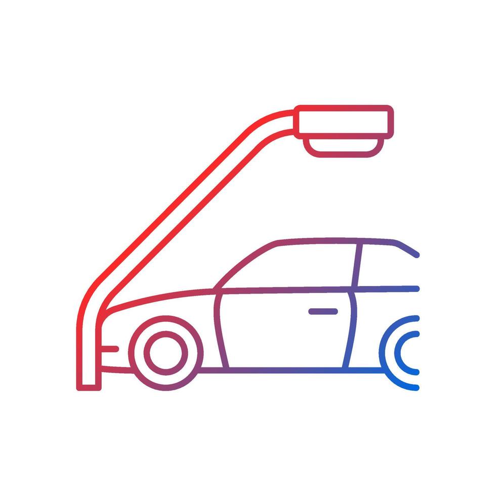 Single-vehicle collision gradient linear vector icon. Colliding with lamppost. Head-on crash. Blameless accident. Thin line color symbol. Modern style pictogram. Vector isolated outline drawing