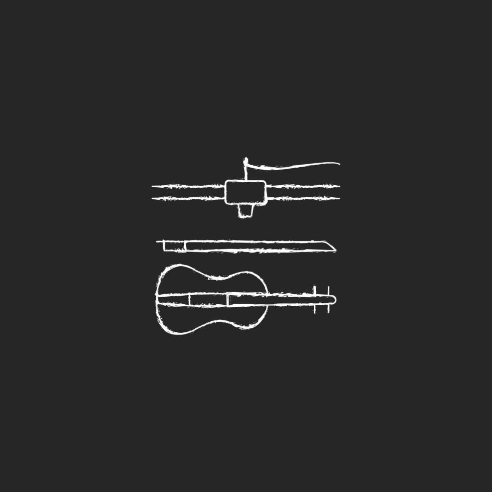 3d printed musical instruments chalk white icon on dark background. Printing acoustic violin. Additive manufacturing. Innovative music industry. Isolated vector chalkboard illustration on black