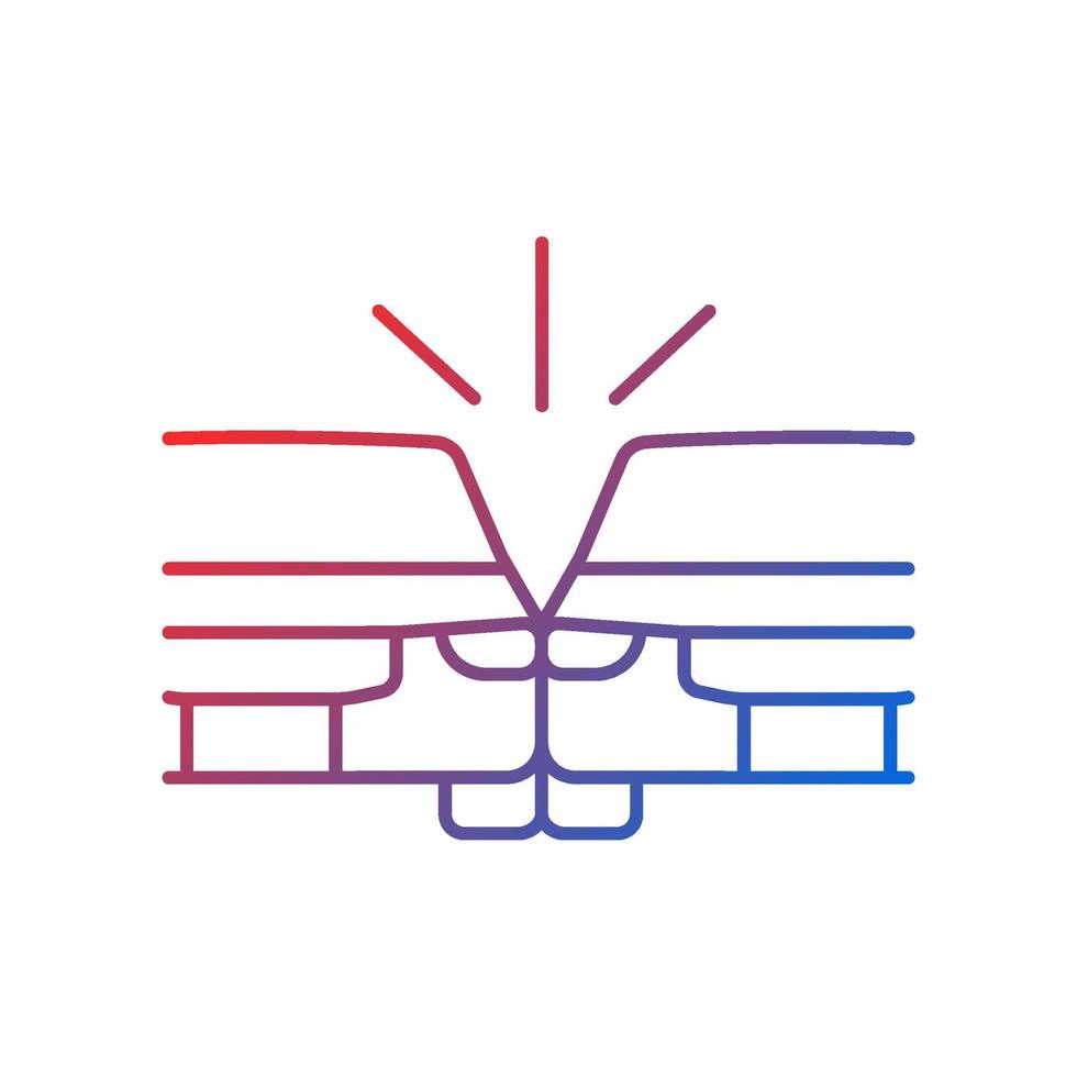 Sideswipe car accident gradient linear vector icon. Blind spot crash. Changing lanes risk. Hit and run collision. Thin line color symbol. Modern style pictogram. Vector isolated outline drawing
