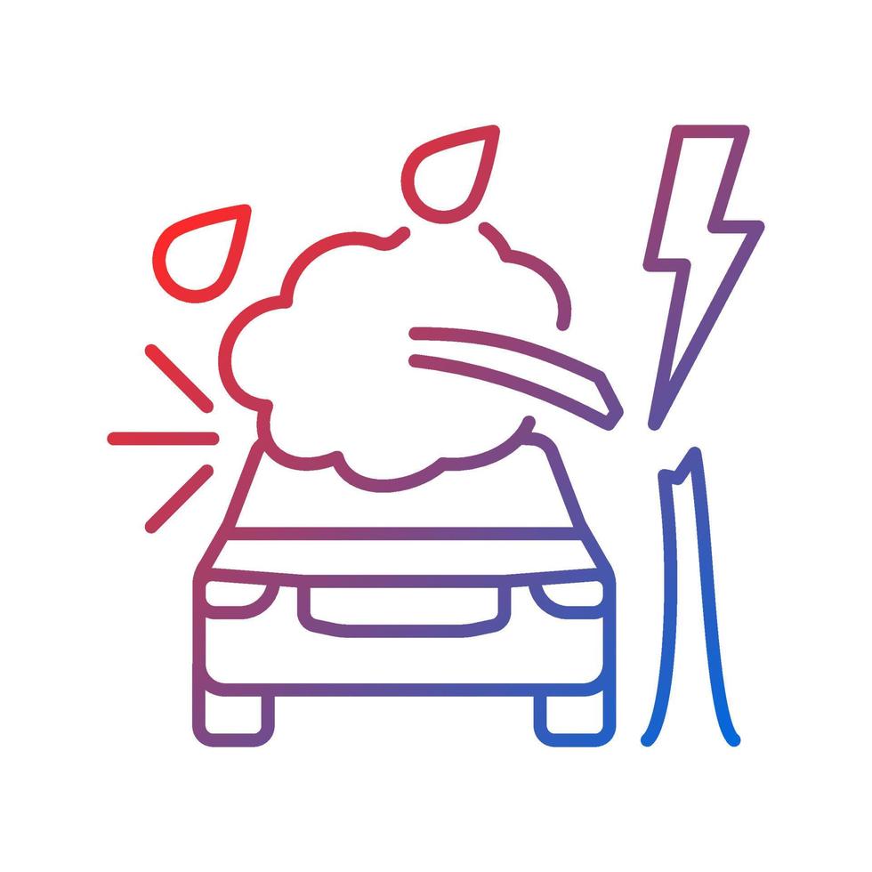 Weather related damage gradient linear vector icon. Tree falling on car. Outdoor parking. Windscreen damage. Thin line color symbol. Modern style pictogram. Vector isolated outline drawing