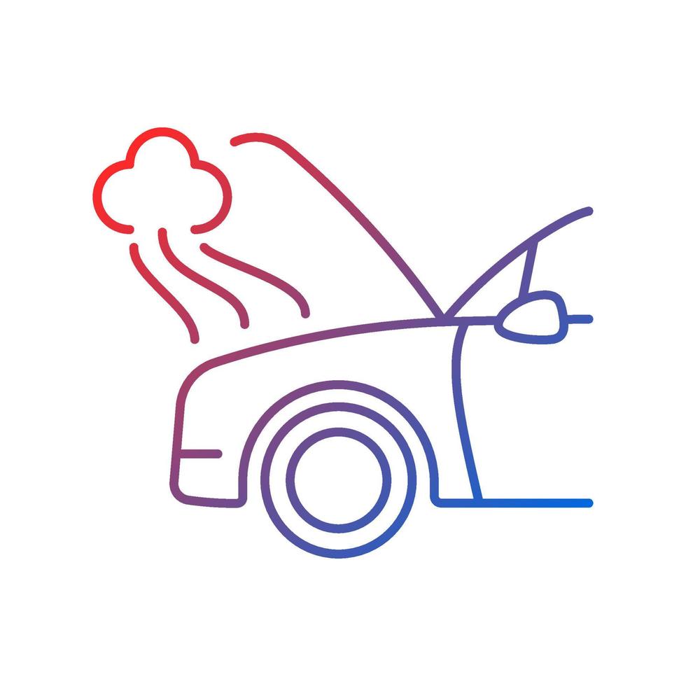 Car engine damage gradient linear vector icon. Front end collision. Mechanical breakdown. Broken transmission. Thin line color symbol. Modern style pictogram. Vector isolated outline drawing