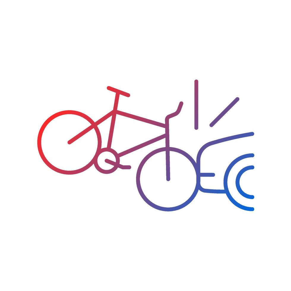 Car collision with cyclist gradient linear vector icon. Accident with bicyclist and driver. Car-on-bike collision. Thin line color symbol. Modern style pictogram. Vector isolated outline drawing