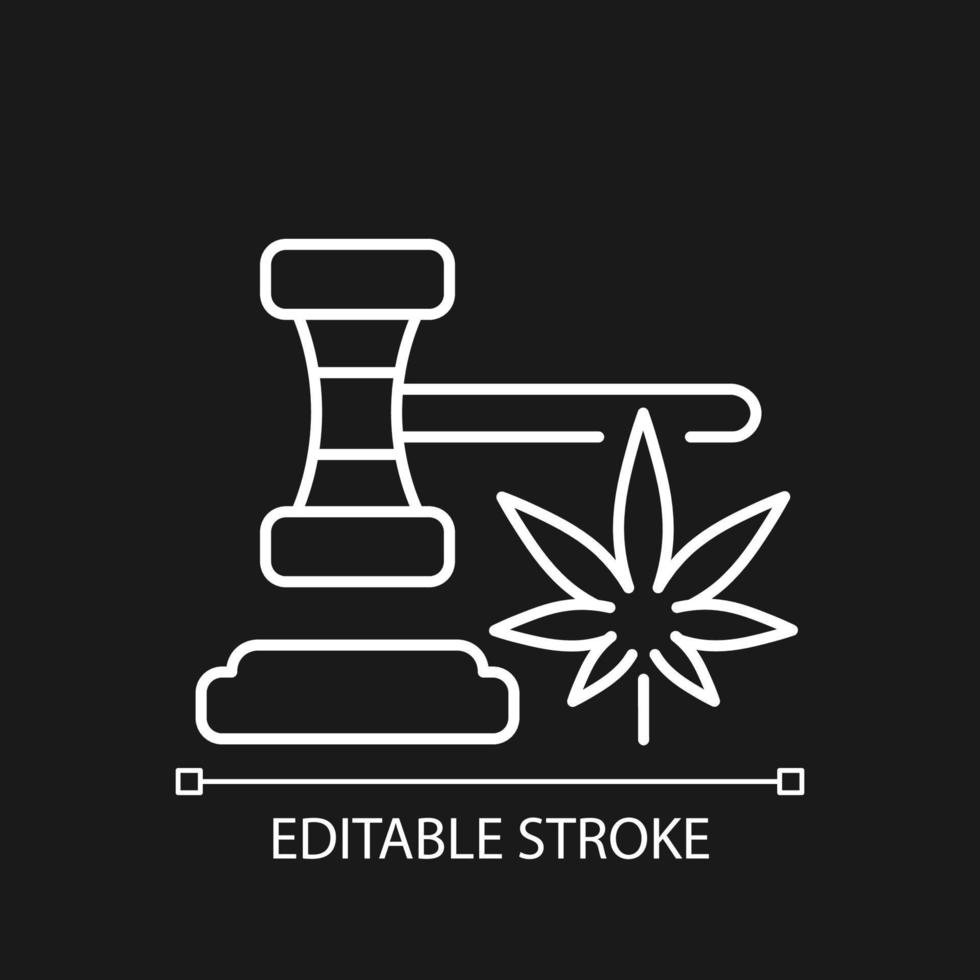 Cannabis legalization white linear icon for dark theme. Legal recreational use and sale. Thin line customizable illustration. Isolated vector contour symbol for night mode. Editable stroke