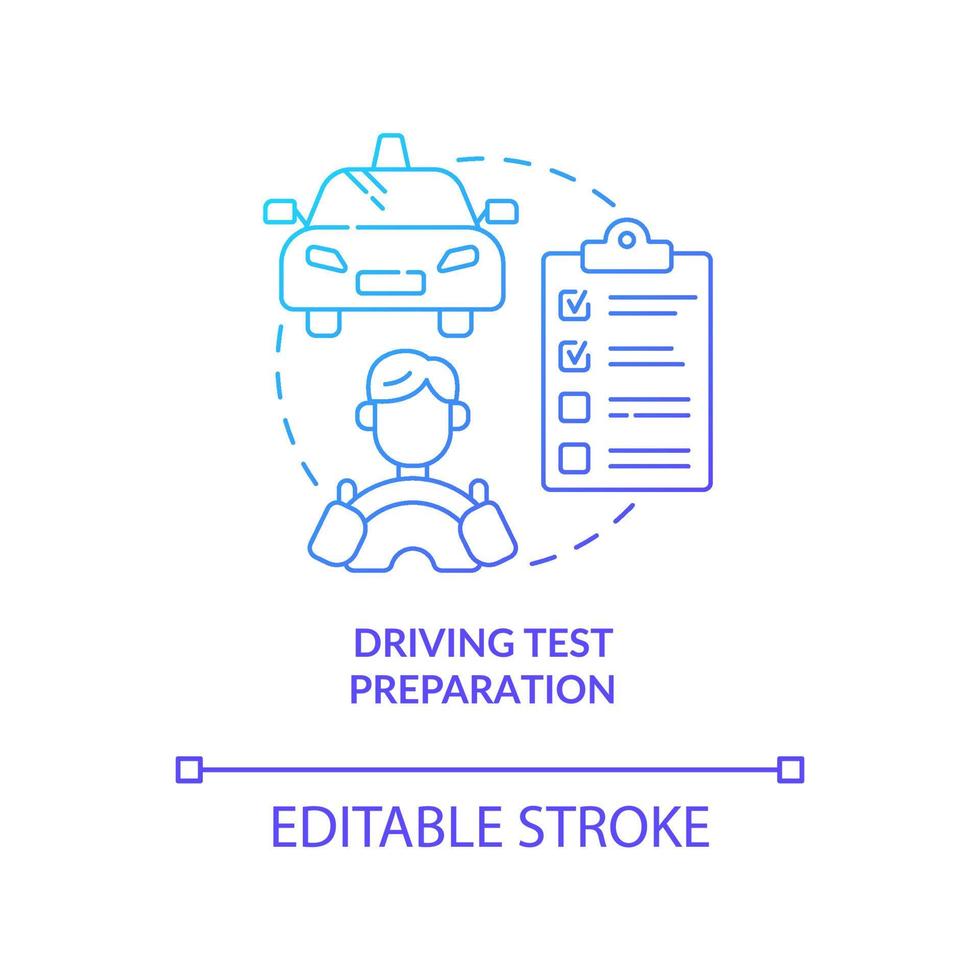 Driving test preparation blue gradient concept icon. Driving school benefits abstract idea thin line illustration. Road and theory exam. Drivers license. Vector isolated outline color drawing