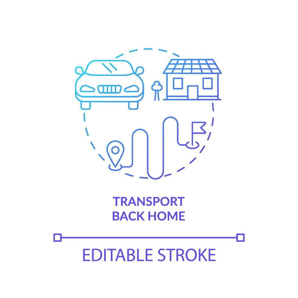 Transport back home blue gradient concept icon. Road test service abstract idea thin line illustration. Driving school offer. Auto riding course. Vector isolated outline color drawing