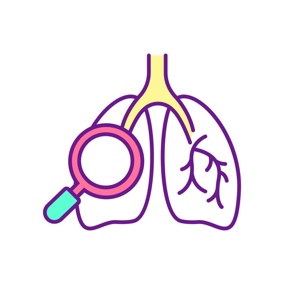 Lungs examination RGB color icon. Respiratory testing. Xray and stethoscope monitoring. Pulmunologist checkups. Diagnostic monitoring. Isolated vector illustration. Simple filled line drawing