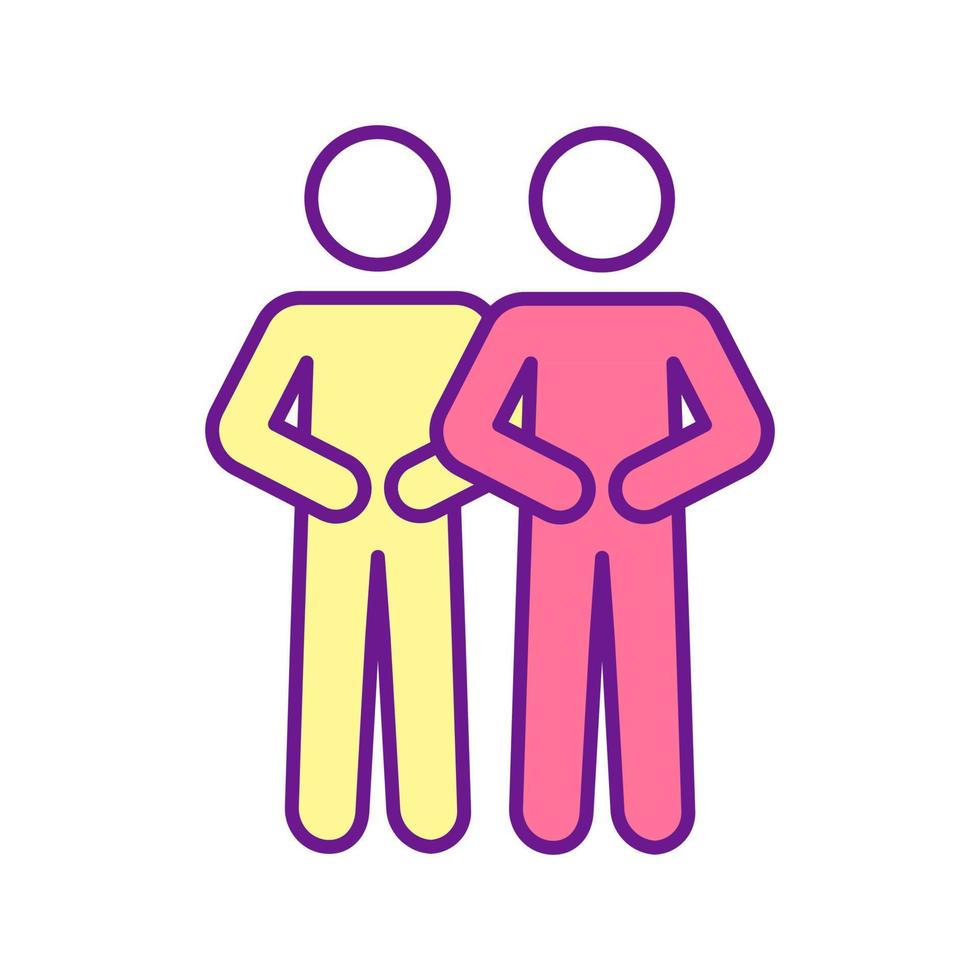 Two persons doing respiratory excercise RGB color icon. Inhale and exhale. Diaphragmatic breathing. Pulmonary rehabilitation. Covid therapy. Isolated vector illustration. Simple filled line drawing