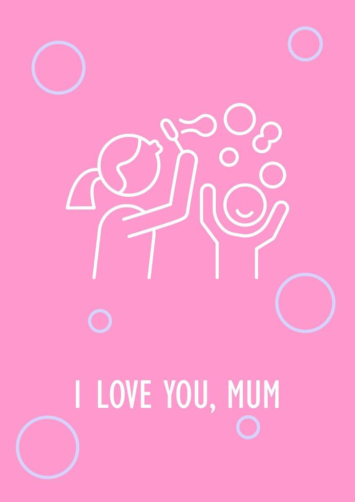 I love you mum postcard with linear glyph icon. Celebrating mothers day. Greeting card with decorative vector design. Simple style poster with creative lineart illustration. Flyer with holiday wish