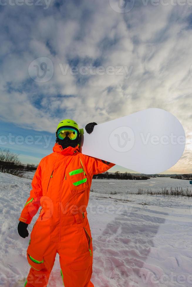 Close-up portrait of snowboarder photo