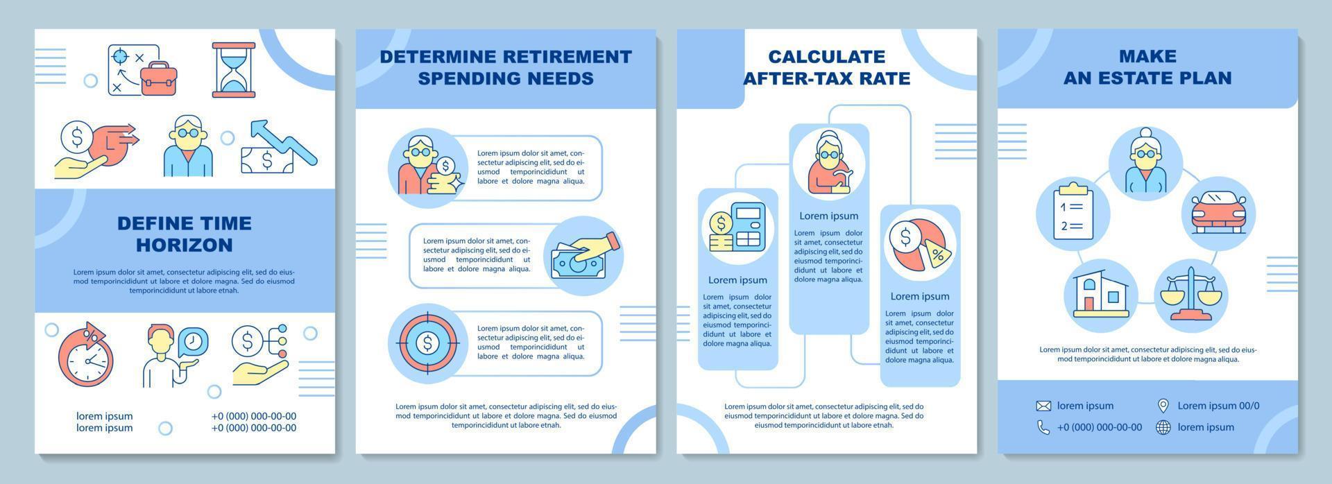 Retirement savings tips brochure template. Define time horizon. Flyer, booklet, leaflet print, cover design with linear icons. Vector layouts for presentation, annual reports, advertisement pages