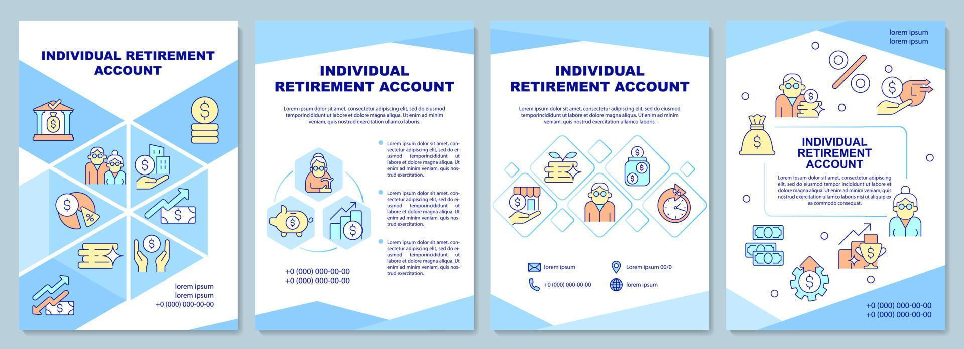 Individual retirement account brochure template. Personal savings. Flyer, booklet, leaflet print, cover design with linear icons. Vector layouts for presentation, annual reports, advertisement pages