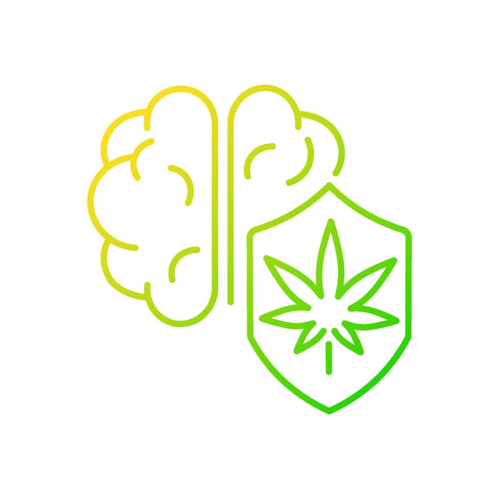 Icono de vector lineal gradiente de protección cerebral de marihuana. mejora de las funciones cognitivas. aumentar la claridad mental. símbolo de color de línea delgada. pictograma de estilo moderno. dibujo de contorno aislado vectorial