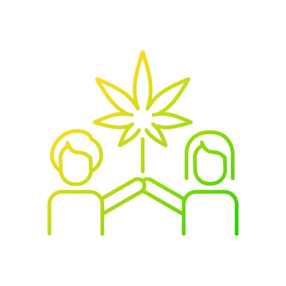 Icono de vector lineal gradiente de cultura de cannabis. uso recreativo de la marihuana. movimiento social. consumo legal. símbolo de color de línea delgada. pictograma de estilo moderno. dibujo de contorno aislado vectorial