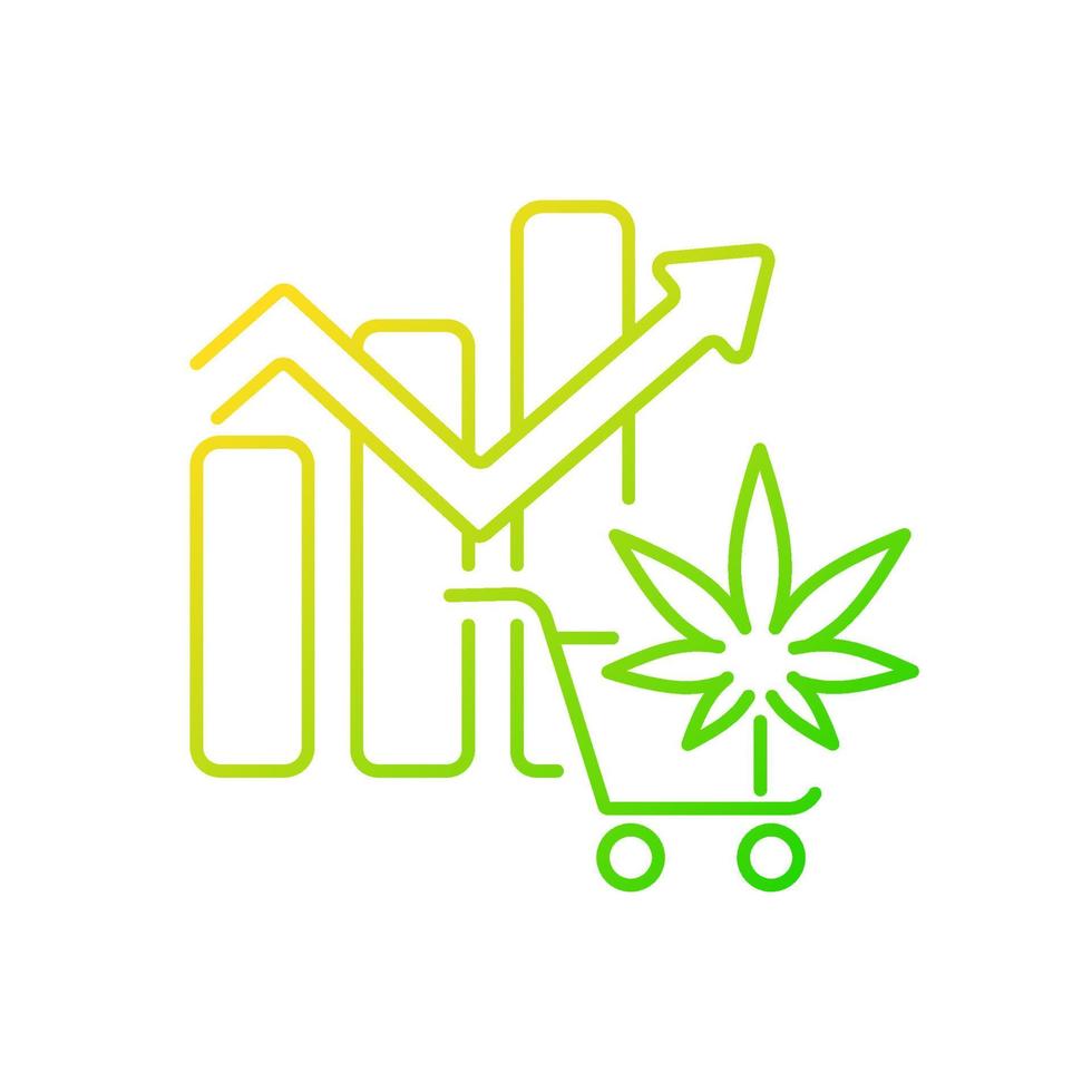 Icono de vector lineal gradiente de mercado de marihuana legal global. picos en el consumo de cannabis. aumento de los ingresos. símbolo de color de línea delgada. pictograma de estilo moderno. dibujo de contorno aislado vectorial