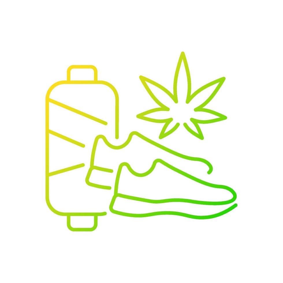 Cannabis shoes gradient linear vector icon. Sustainable footwear manufacturing. Vegan weed sneakers. Hemp shoes. Thin line color symbol. Modern style pictogram. Vector isolated outline drawing