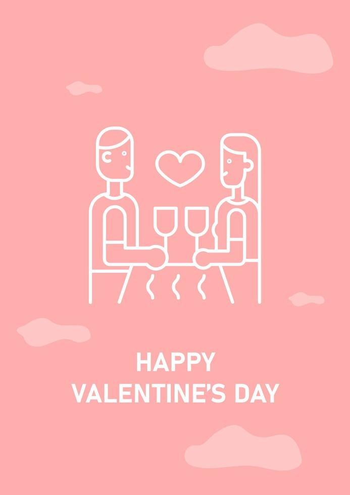 Valentine day postcard with linear glyph icon. Romantic relationships. Greeting card with decorative vector design. Simple style poster with creative lineart illustration. Flyer with holiday wish
