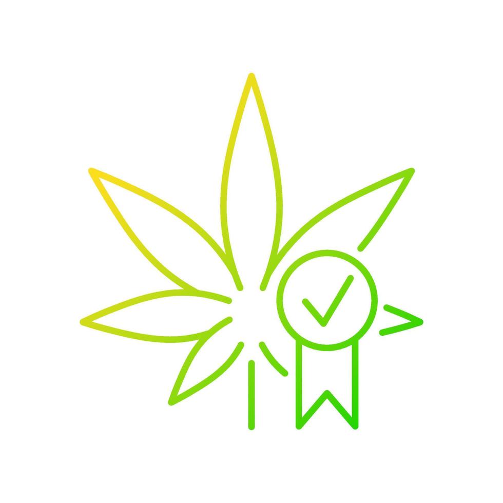 Cannabis quality control gradient linear vector icon. Medical marijuana product evaluation. Quality certification. Thin line color symbol. Modern style pictogram. Vector isolated outline drawing