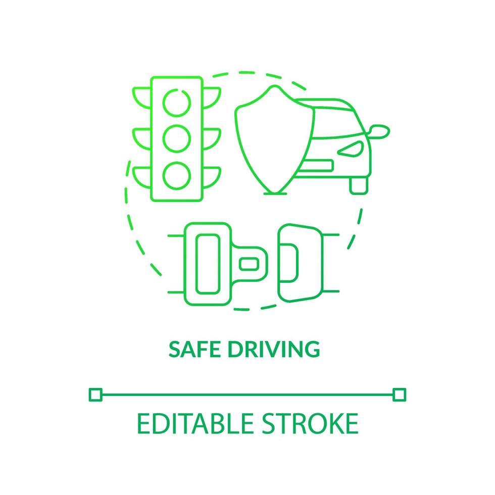 Safe driving green gradient concept icon. Driving school result abstract idea thin line illustration. Safety on road. Driving rules and instructions. Vector isolated outline color drawing