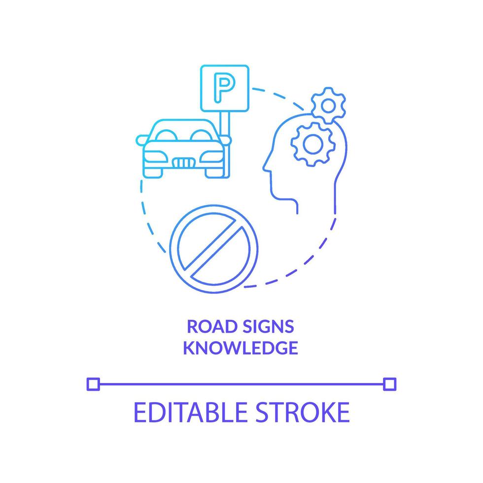 Road signs knowledge blue gradient concept icon. Driving school result abstract idea thin line illustration. Driving theory. Traffic control signs. Vector isolated outline color drawing