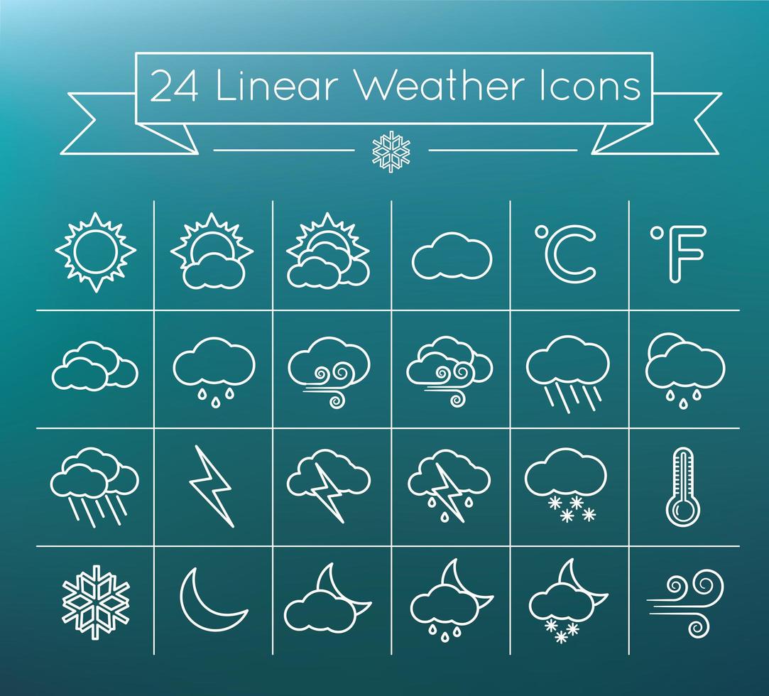 24 paquete de conjunto de iconos de vector de clima lineal simple