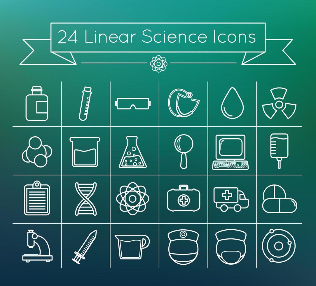 24 Simple Linear Chemistry vector icons set pack