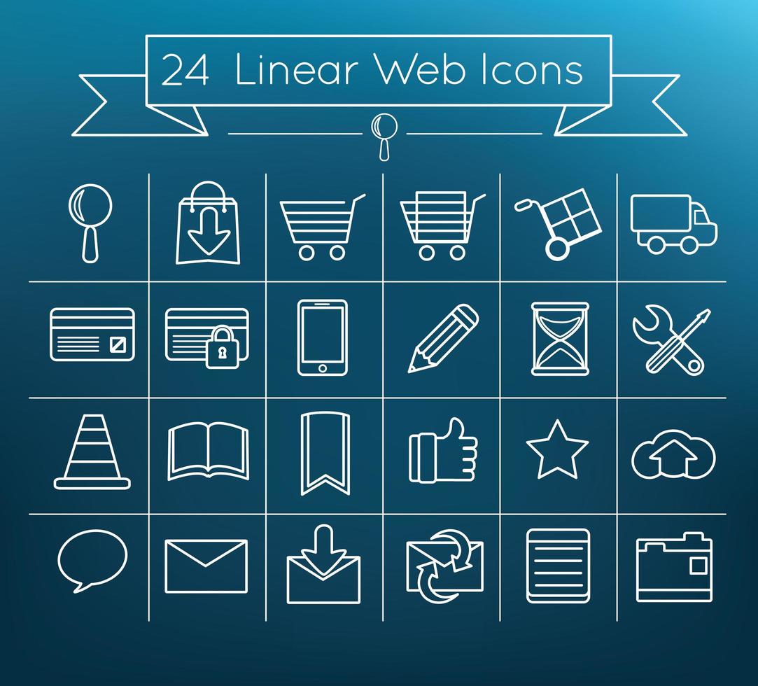 24 iconos de vector web inear simple set pack