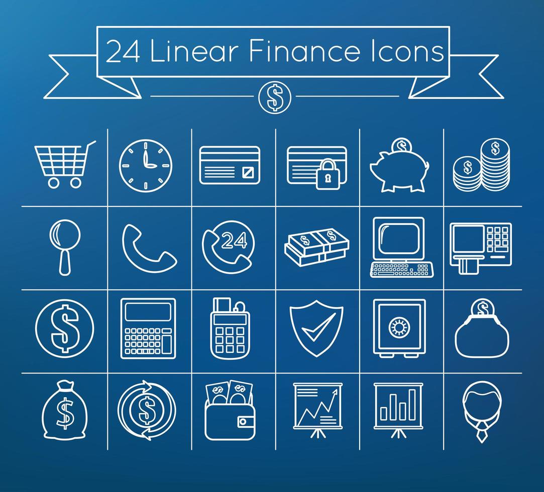 iconos de finanzas vectoriales lineales sobre fondo degradado vector