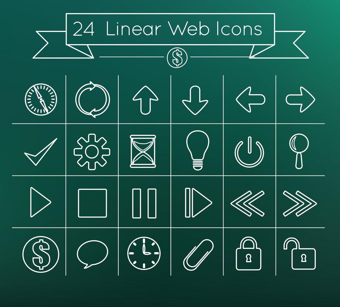 24 paquete de conjunto de iconos web de vector lineal simple